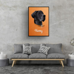Sand And Stone Custom Mid Century Retro Dog Portrait - Framed & Un-framed Pet illustration print from photo 17 retro pet portraits dog sand and stone print living room