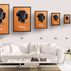 Sand And Stone Custom Mid Century Retro Dog Portrait - Framed & Un-framed Pet illustration print from photo 19 retro pet portraits dog sand and stone print size comparison