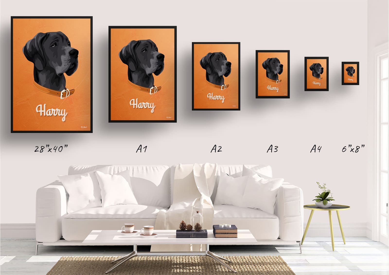 Sand And Stone Custom Mid Century Retro Dog Portrait - Framed & Un-framed Pet illustration print from photo 11 Sand And Stone Custom Mid Century Retro Dog Portrait - Framed & Un-framed Pet illustration print from photo - Image 9