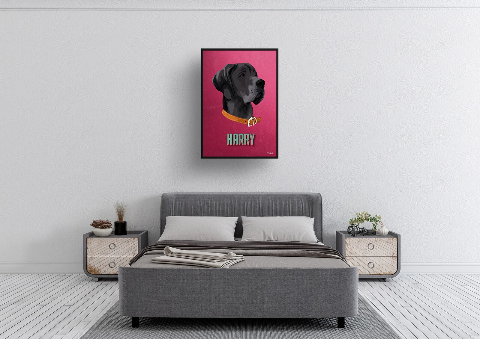 Vintage Teal Custom Mid Century Retro Dog Portrait - Framed & Un-framed Pet illustration print from photo 4 Vintage Teal Custom Mid Century Retro Dog Portrait - Framed & Un-framed Pet illustration print from photo - Image 3