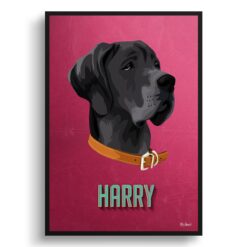 Vintage Teal Custom Mid Century Retro Dog Portrait -  Framed & Un-framed Pet illustration print from photo