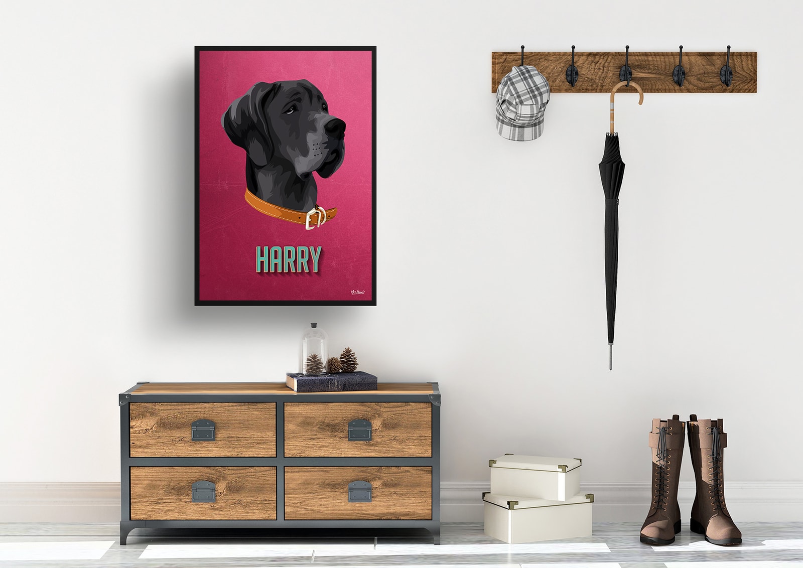 Vintage Teal Custom Mid Century Retro Dog Portrait - Framed & Un-framed Pet illustration print from photo 6 Vintage Teal Custom Mid Century Retro Dog Portrait - Framed & Un-framed Pet illustration print from photo - Image 5