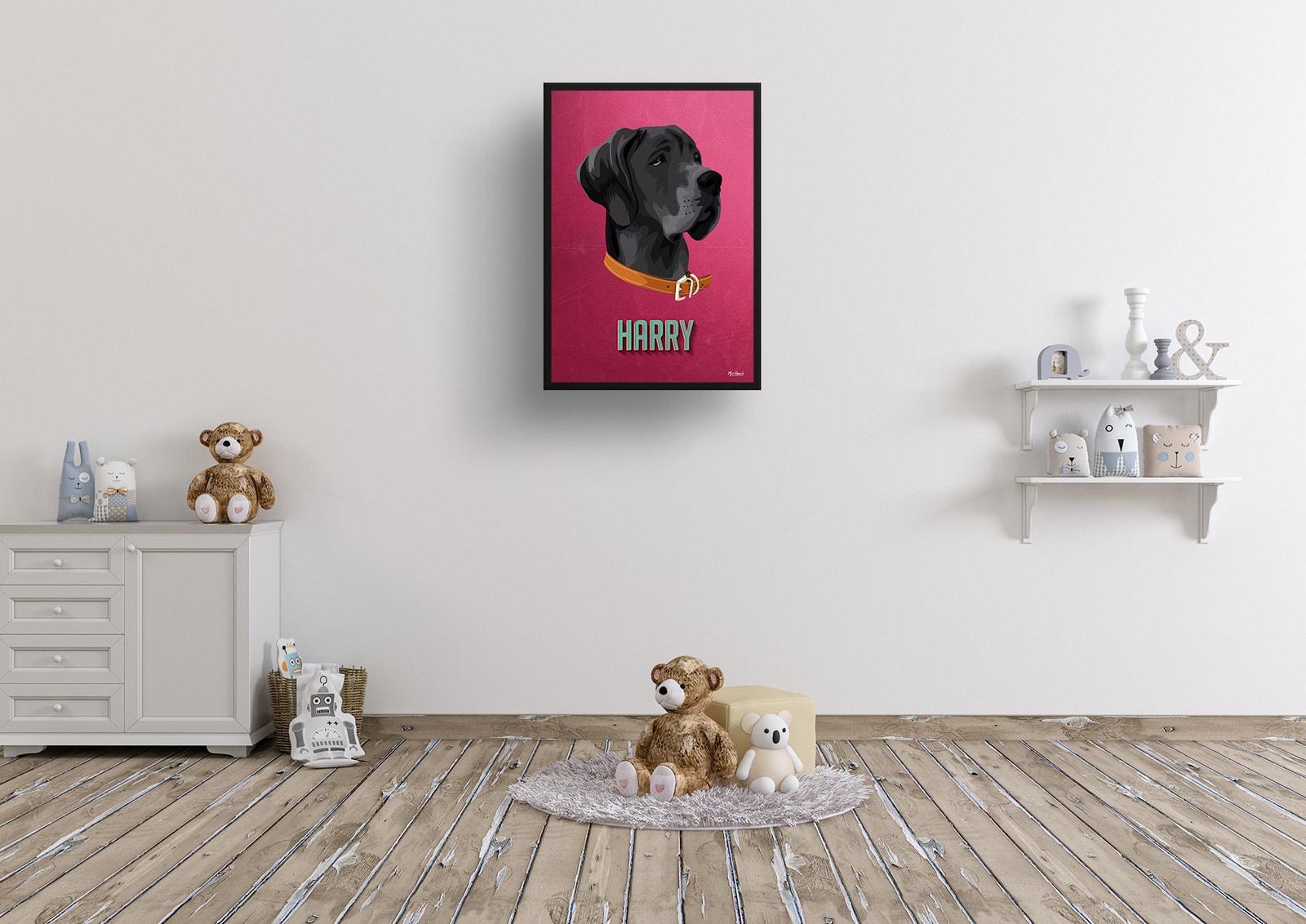 Vintage Teal Custom Mid Century Retro Dog Portrait - Framed & Un-framed Pet illustration print from photo 7 Vintage Teal Custom Mid Century Retro Dog Portrait - Framed & Un-framed Pet illustration print from photo - Image 6