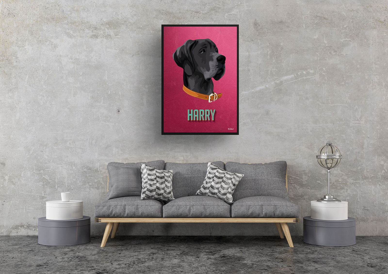Vintage Teal Custom Mid Century Retro Dog Portrait - Framed & Un-framed Pet illustration print from photo 8 Vintage Teal Custom Mid Century Retro Dog Portrait - Framed & Un-framed Pet illustration print from photo - Image 7
