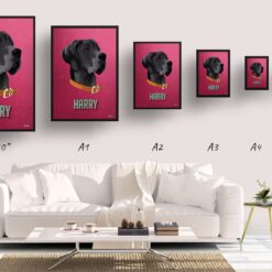 Vintage Teal Custom Mid Century Retro Dog Portrait - Framed & Un-framed Pet illustration print from photo 18 retro pet portraits dog vintage teal print size comparison