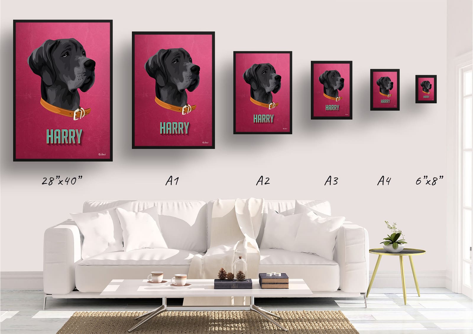 Vintage Teal Custom Mid Century Retro Dog Portrait - Framed & Un-framed Pet illustration print from photo 10 Vintage Teal Custom Mid Century Retro Dog Portrait - Framed & Un-framed Pet illustration print from photo - Image 9