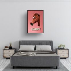 Decking Custom Mid Century Retro Horse Portrait - Framed & Un-framed Pet illustration print from photo 13 retro pet portraits horse decking print bedroom