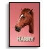 Decking Custom Mid Century Retro Horse Portrait - Framed & Un-framed Pet illustration print from photo 2 retro pet portraits horse decking print front view white