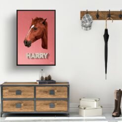 Decking Custom Mid Century Retro Horse Portrait - Framed & Un-framed Pet illustration print from photo 15 retro pet portraits horse decking print hall