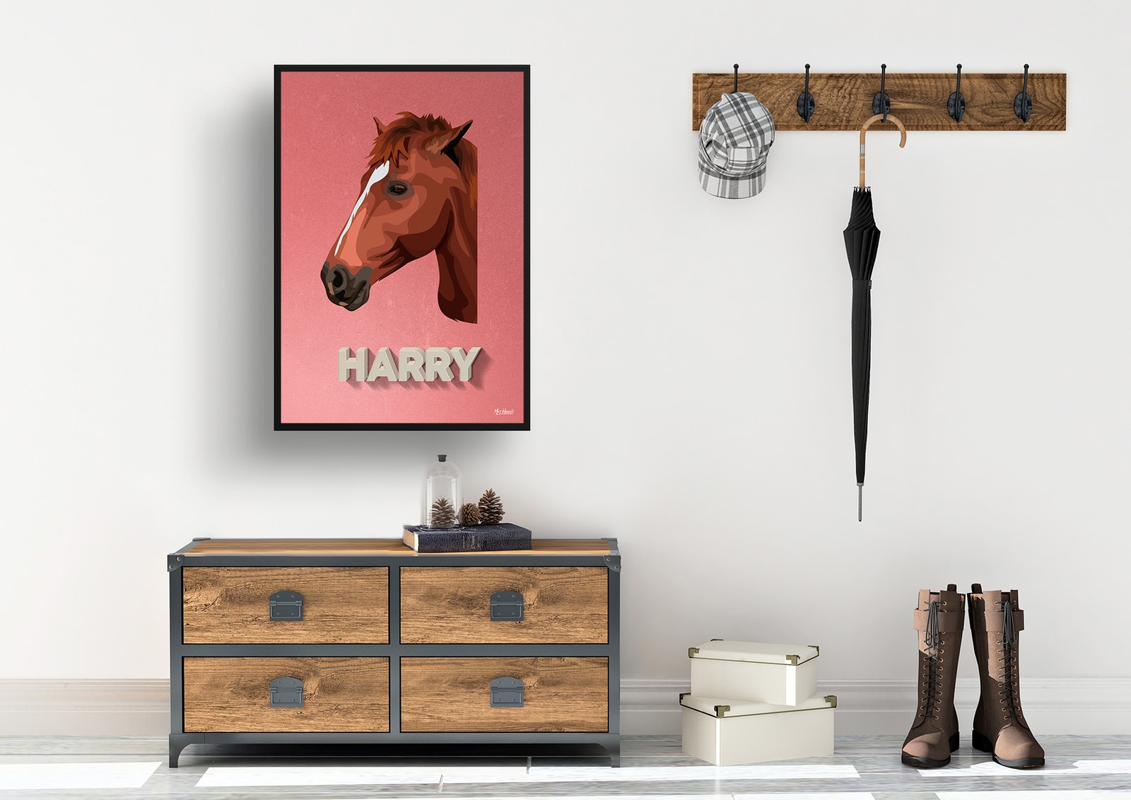 Decking Custom Mid Century Retro Horse Portrait - Framed & Un-framed Pet illustration print from photo 7 Decking Custom Mid Century Retro Horse Portrait - Framed & Un-framed Pet illustration print from photo - Image 5