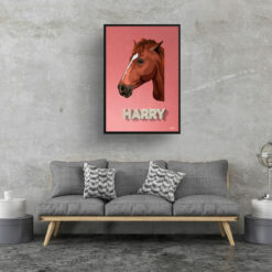 Decking Custom Mid Century Retro Horse Portrait - Framed & Un-framed Pet illustration print from photo 17 retro pet portraits horse decking print living room
