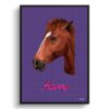 Deep Purple Custom Mid Century Retro Horse Portrait - Framed & Un-framed Pet illustration print from photo 1 retro pet portraits horse deep purple print front view white