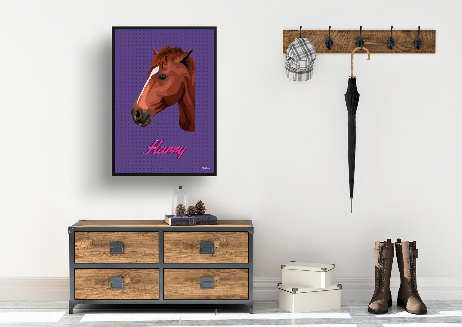 Deep Purple Custom Mid Century Retro Horse Portrait - Framed & Un-framed Pet illustration print from photo 7 Deep Purple Custom Mid Century Retro Horse Portrait - Framed & Un-framed Pet illustration print from photo - Image 5