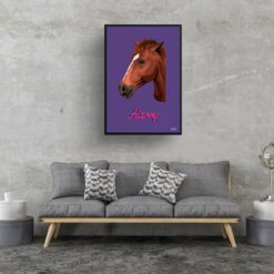 Deep Purple Custom Mid Century Retro Horse Portrait - Framed & Un-framed Pet illustration print from photo 17 retro pet portraits horse deep purple print living room