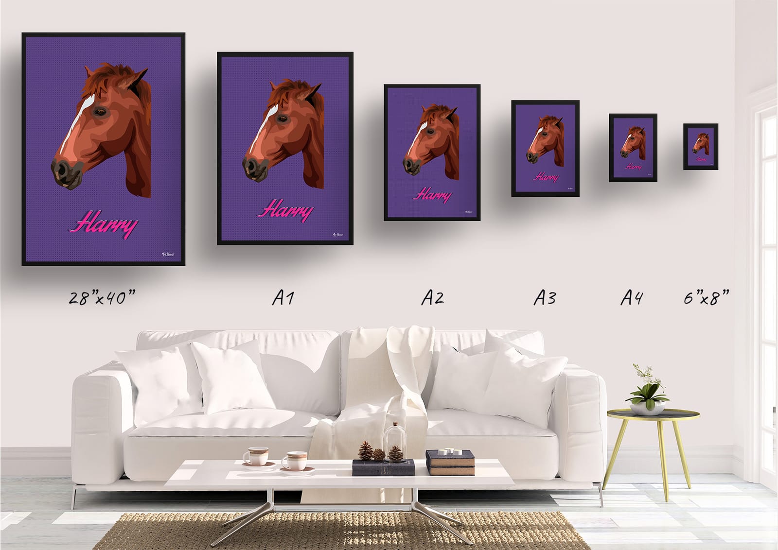 Deep Purple Custom Mid Century Retro Horse Portrait - Framed & Un-framed Pet illustration print from photo 11 Deep Purple Custom Mid Century Retro Horse Portrait - Framed & Un-framed Pet illustration print from photo - Image 9