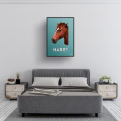 Mint Art Deco Custom Mid Century Retro Horse Portrait - Framed & Un-framed Pet illustration print from photo 13 retro pet portraits horse mint art deco print bedroom