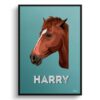 Mint Art Deco Custom Mid Century Retro Horse Portrait - Framed & Un-framed Pet illustration print from photo 1 retro pet portraits horse mint art deco print front view white