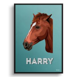 Mint Art Deco Custom Mid Century Retro Horse Portrait -  Framed & Un-framed Pet illustration print from photo