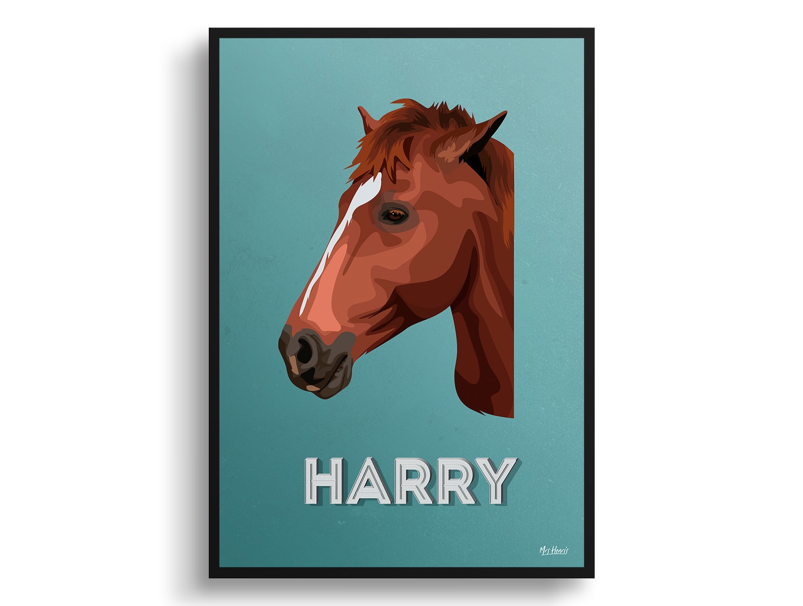 Mint Art Deco Custom Mid Century Retro Horse Portrait - Framed & Un-framed Pet illustration print from photo 3 Mint Art Deco Custom Mid Century Retro Horse Portrait - Framed & Un-framed Pet illustration print from photo