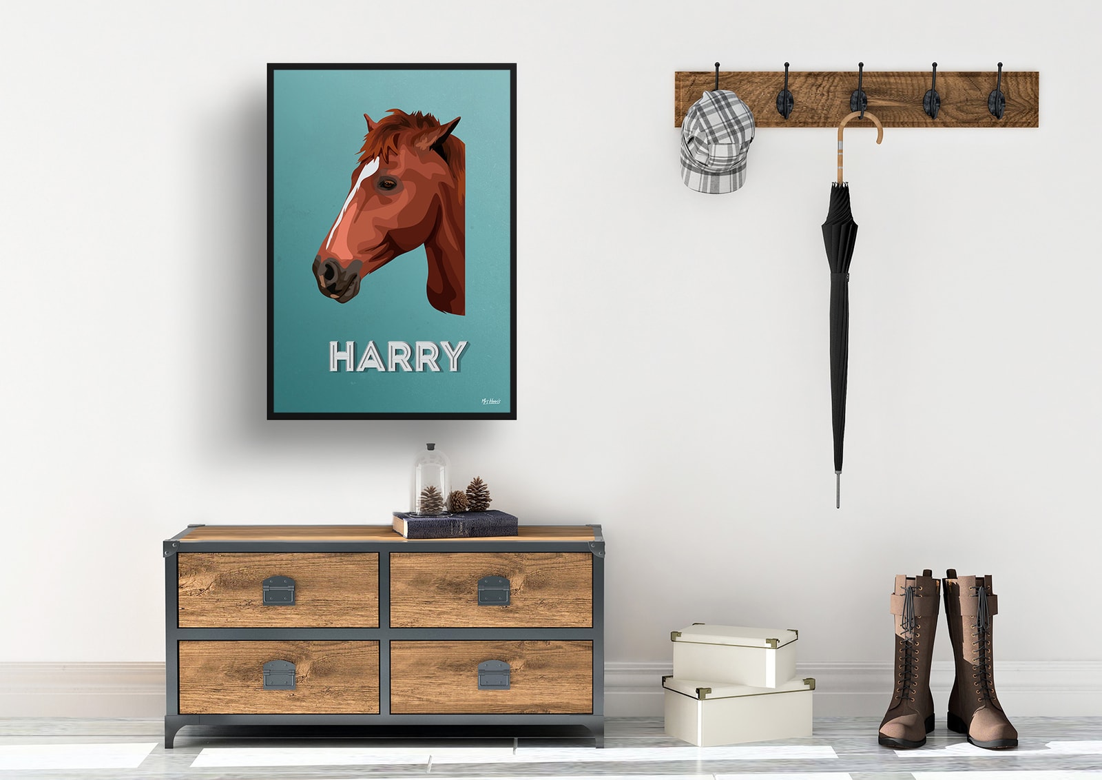 Mint Art Deco Custom Mid Century Retro Horse Portrait - Framed & Un-framed Pet illustration print from photo 7 Mint Art Deco Custom Mid Century Retro Horse Portrait - Framed & Un-framed Pet illustration print from photo - Image 5
