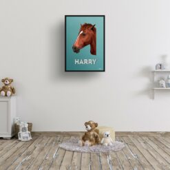 Mint Art Deco Custom Mid Century Retro Horse Portrait - Framed & Un-framed Pet illustration print from photo 16 retro pet portraits horse mint art deco print kids room