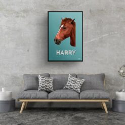 Mint Art Deco Custom Mid Century Retro Horse Portrait - Framed & Un-framed Pet illustration print from photo 17 retro pet portraits horse mint art deco print living room
