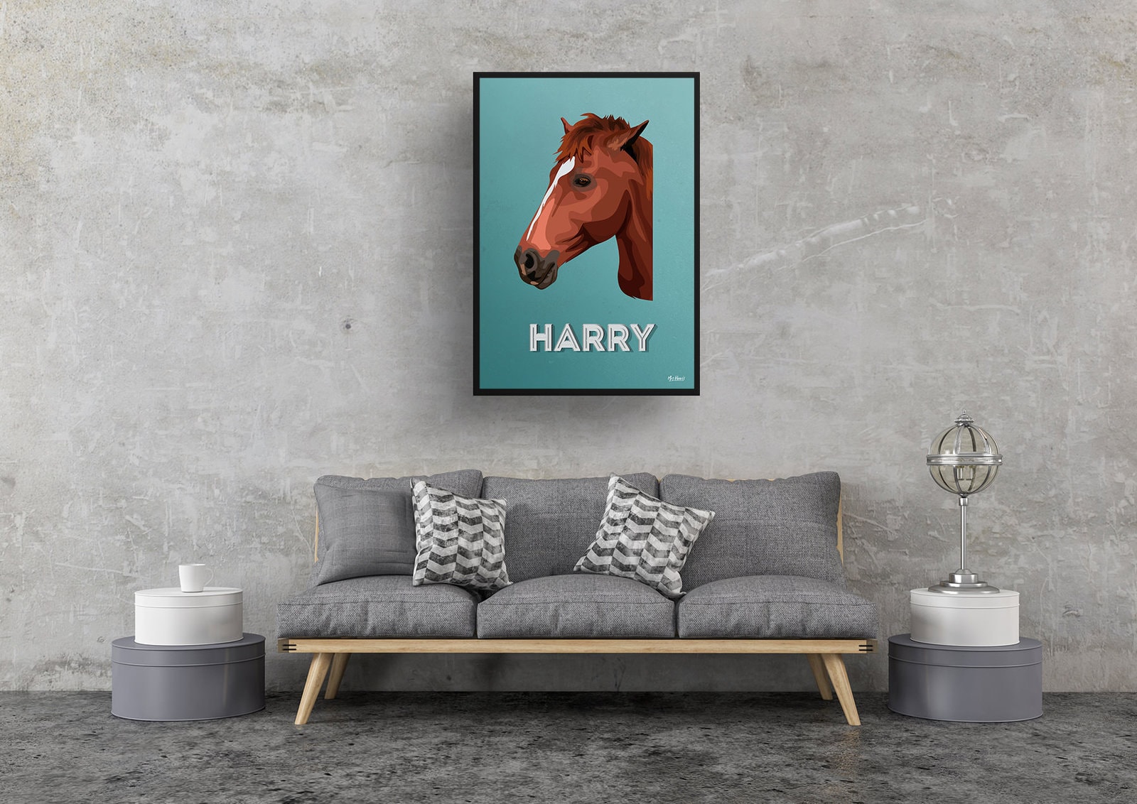 Mint Art Deco Custom Mid Century Retro Horse Portrait - Framed & Un-framed Pet illustration print from photo 9 Mint Art Deco Custom Mid Century Retro Horse Portrait - Framed & Un-framed Pet illustration print from photo - Image 7