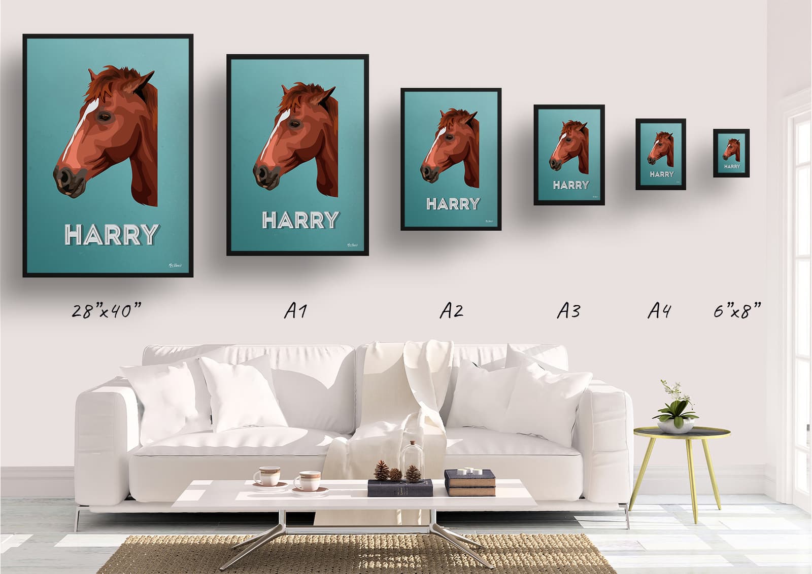 Mint Art Deco Custom Mid Century Retro Horse Portrait - Framed & Un-framed Pet illustration print from photo 11 Mint Art Deco Custom Mid Century Retro Horse Portrait - Framed & Un-framed Pet illustration print from photo - Image 9