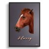 Night Script Custom Mid Century Retro Horse Portrait - Framed & Un-framed Pet illustration print from photo 2 retro pet portraits horse night script print front view white