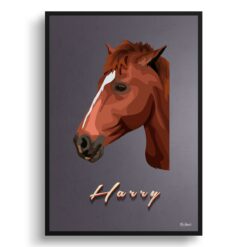 Night Script Custom Mid Century Retro Horse Portrait -  Framed & Un-framed Pet illustration print from photo