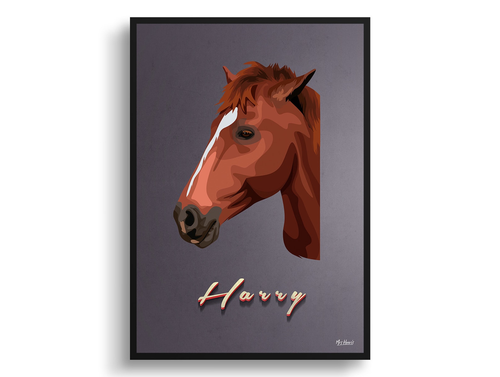 Night Script Custom Mid Century Retro Horse Portrait - Framed & Un-framed Pet illustration print from photo 3 Night Script Custom Mid Century Retro Horse Portrait - Framed & Un-framed Pet illustration print from photo