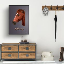 Night Script Custom Mid Century Retro Horse Portrait - Framed & Un-framed Pet illustration print from photo 15 retro pet portraits horse night script print hall