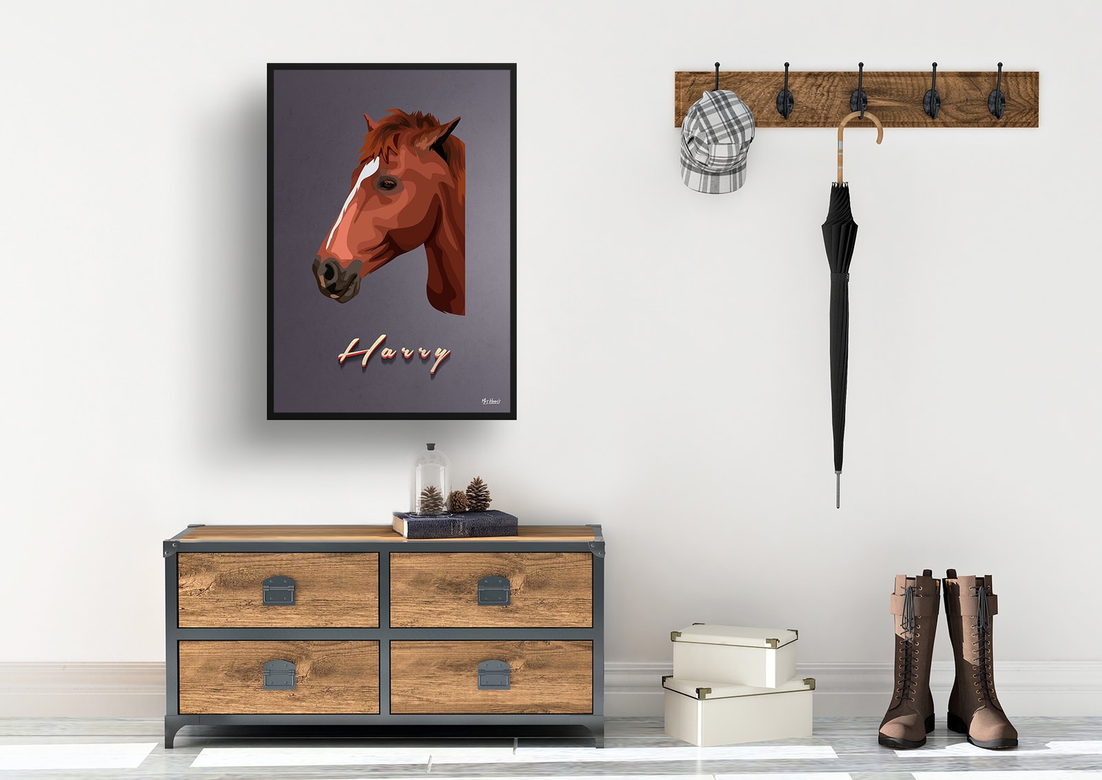 Night Script Custom Mid Century Retro Horse Portrait - Framed & Un-framed Pet illustration print from photo 7 Night Script Custom Mid Century Retro Horse Portrait - Framed & Un-framed Pet illustration print from photo - Image 5
