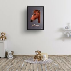 Night Script Custom Mid Century Retro Horse Portrait - Framed & Un-framed Pet illustration print from photo 16 retro pet portraits horse night script print kids room