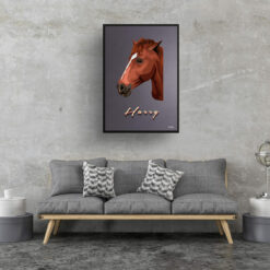 Night Script Custom Mid Century Retro Horse Portrait - Framed & Un-framed Pet illustration print from photo 17 retro pet portraits horse night script print living room
