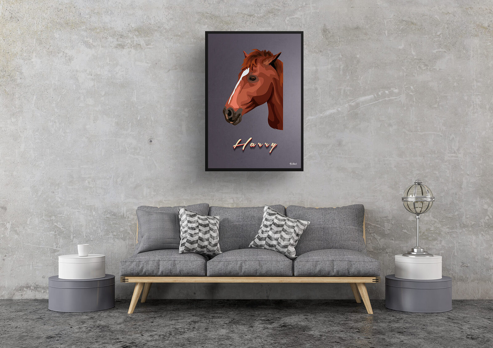 Night Script Custom Mid Century Retro Horse Portrait - Framed & Un-framed Pet illustration print from photo 9 Night Script Custom Mid Century Retro Horse Portrait - Framed & Un-framed Pet illustration print from photo - Image 7