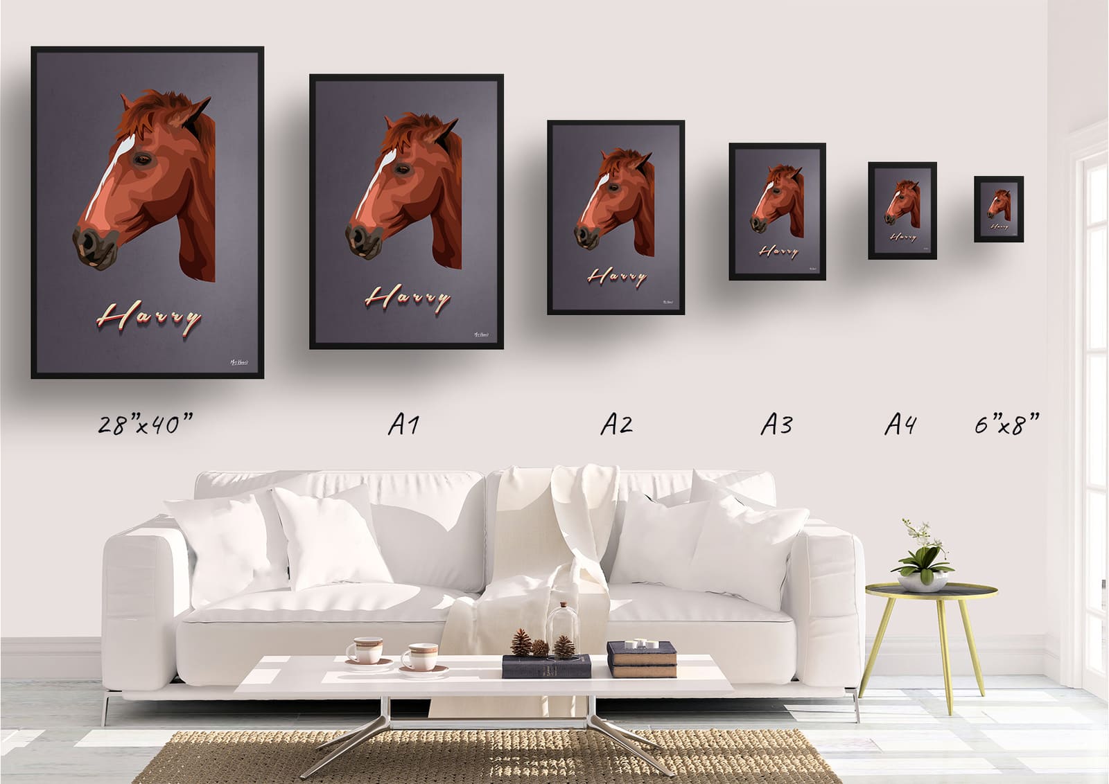 Night Script Custom Mid Century Retro Horse Portrait - Framed & Un-framed Pet illustration print from photo 11 Night Script Custom Mid Century Retro Horse Portrait - Framed & Un-framed Pet illustration print from photo - Image 9