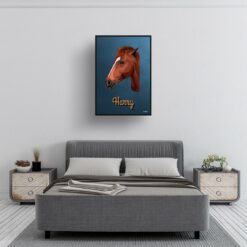 Rustic Blue Custom Mid Century Retro Horse Portrait - Framed & Un-framed Pet illustration print from photo 13 retro pet portraits horse rustic blue print bedroom