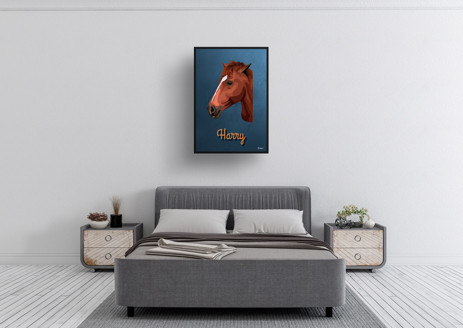 Rustic Blue Custom Mid Century Retro Horse Portrait - Framed & Un-framed Pet illustration print from photo 5 Rustic Blue Custom Mid Century Retro Horse Portrait - Framed & Un-framed Pet illustration print from photo - Image 3