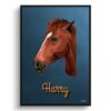 Rustic Blue Custom Mid Century Retro Horse Portrait - Framed & Un-framed Pet illustration print from photo 2 retro pet portraits horse rustic blue print front view white