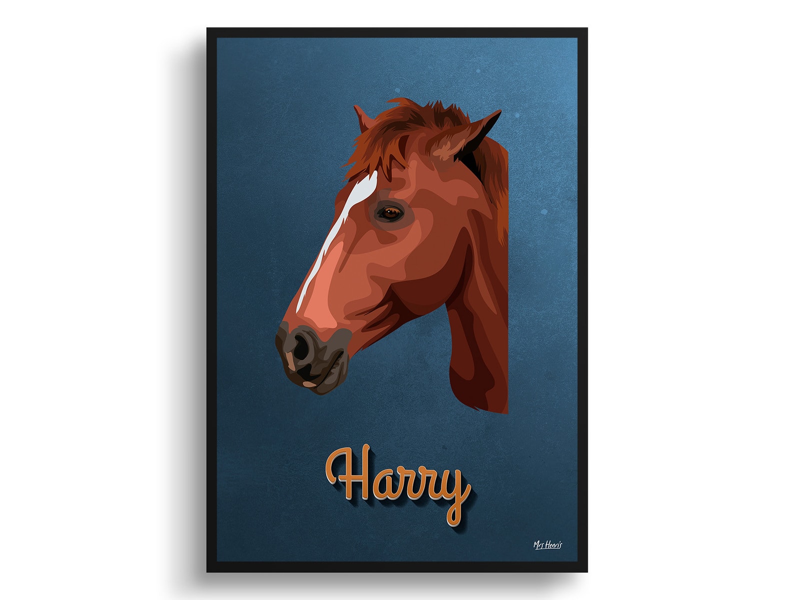 Rustic Blue Custom Mid Century Retro Horse Portrait - Framed & Un-framed Pet illustration print from photo 3 Rustic Blue Custom Mid Century Retro Horse Portrait - Framed & Un-framed Pet illustration print from photo