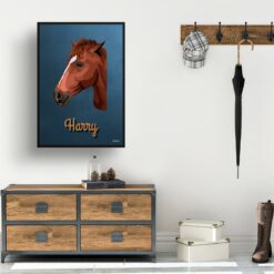 Rustic Blue Custom Mid Century Retro Horse Portrait - Framed & Un-framed Pet illustration print from photo 15 retro pet portraits horse rustic blue print hall