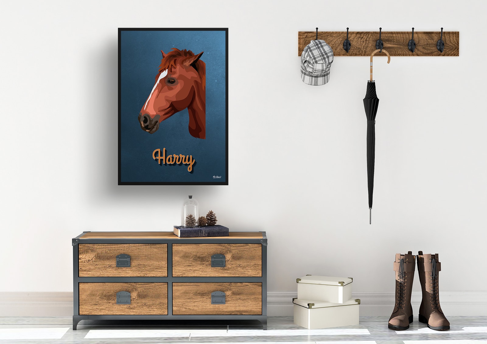 Rustic Blue Custom Mid Century Retro Horse Portrait - Framed & Un-framed Pet illustration print from photo 7 Rustic Blue Custom Mid Century Retro Horse Portrait - Framed & Un-framed Pet illustration print from photo - Image 5