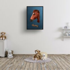Rustic Blue Custom Mid Century Retro Horse Portrait - Framed & Un-framed Pet illustration print from photo 16 retro pet portraits horse rustic blue print kids room