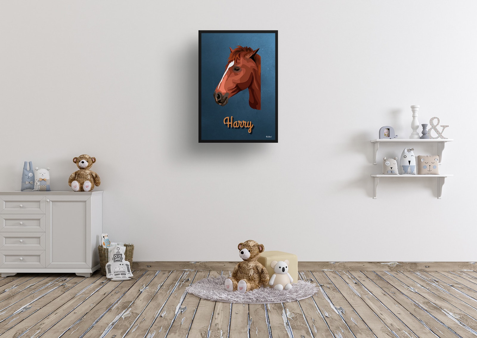 Rustic Blue Custom Mid Century Retro Horse Portrait - Framed & Un-framed Pet illustration print from photo 8 Rustic Blue Custom Mid Century Retro Horse Portrait - Framed & Un-framed Pet illustration print from photo - Image 6