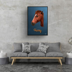 Rustic Blue Custom Mid Century Retro Horse Portrait - Framed & Un-framed Pet illustration print from photo 17 retro pet portraits horse rustic blue print living room