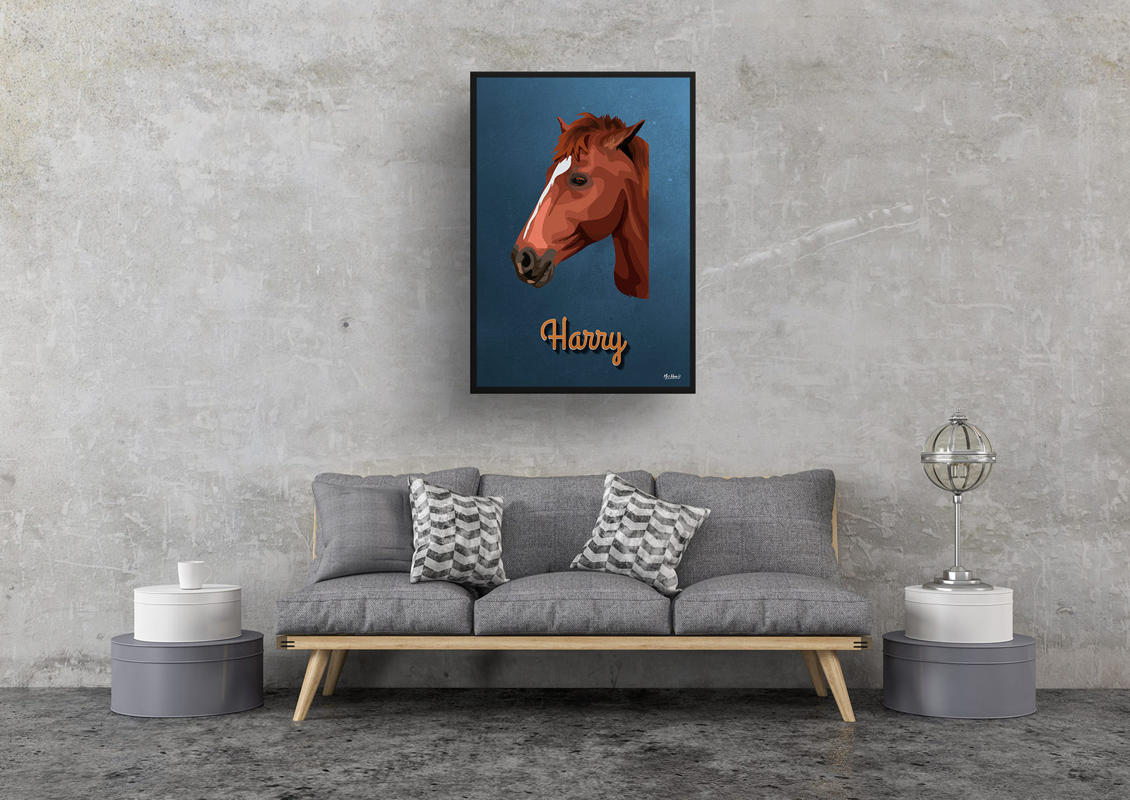 Rustic Blue Custom Mid Century Retro Horse Portrait - Framed & Un-framed Pet illustration print from photo 9 Rustic Blue Custom Mid Century Retro Horse Portrait - Framed & Un-framed Pet illustration print from photo - Image 7