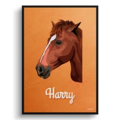 Sand And Stone Custom Mid Century Retro Horse Portrait -  Framed & Un-framed Pet illustration print from photo