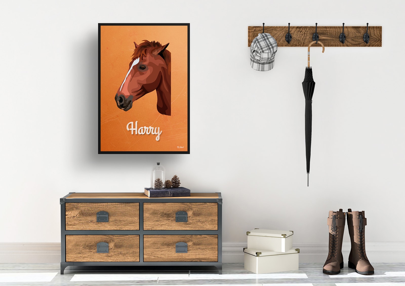 Sand And Stone Custom Mid Century Retro Horse Portrait - Framed & Un-framed Pet illustration print from photo 6 Sand And Stone Custom Mid Century Retro Horse Portrait - Framed & Un-framed Pet illustration print from photo - Image 4