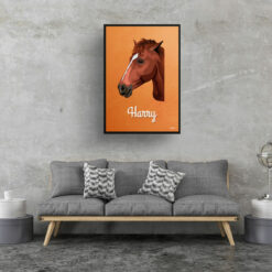 Sand And Stone Custom Mid Century Retro Horse Portrait - Framed & Un-framed Pet illustration print from photo 16 retro pet portraits horse sand and stone print living room